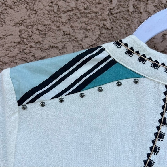 Chico's Open Front Blouse White Double Layer Beaded Sheer Boho Women Size Small - Picture 6 of 12